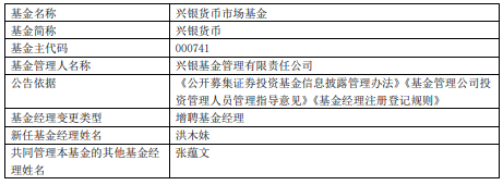 兴银现金收益兴银货币增聘基金经理洪木妹