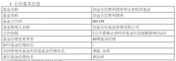 黄佳祥离任创金合信聚利债券