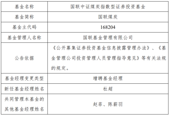 国联基金6只基金增聘基金经理杜超